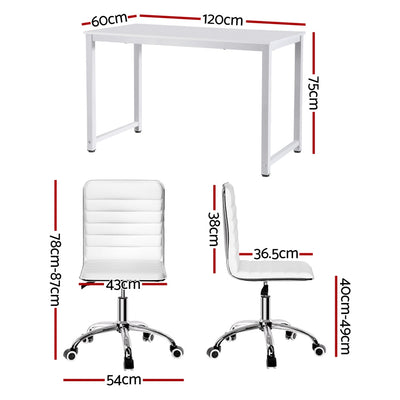 Artiss Computer Desk 120cm Executive Office Chairs Set PU Leather Low Back White