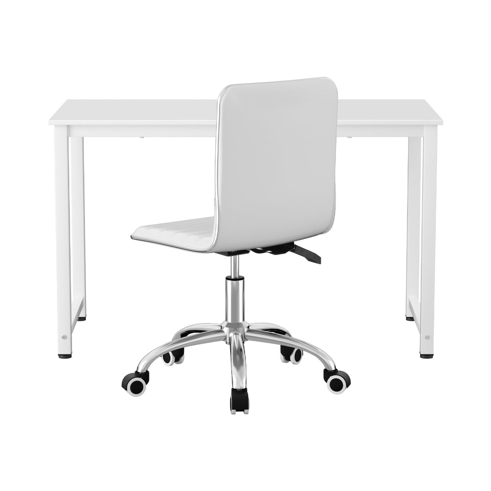 Artiss Computer Desk 120cm Executive Office Chairs Set PU Leather Low Back White Artiss
