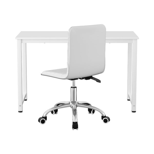 Artiss Computer Desk 120cm Executive Office Chairs Set PU Leather Low Back White Artiss