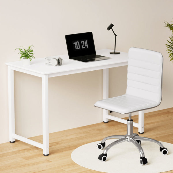 Artiss Computer Desk 120cm Executive Office Chairs Set PU Leather Low Back White Artiss