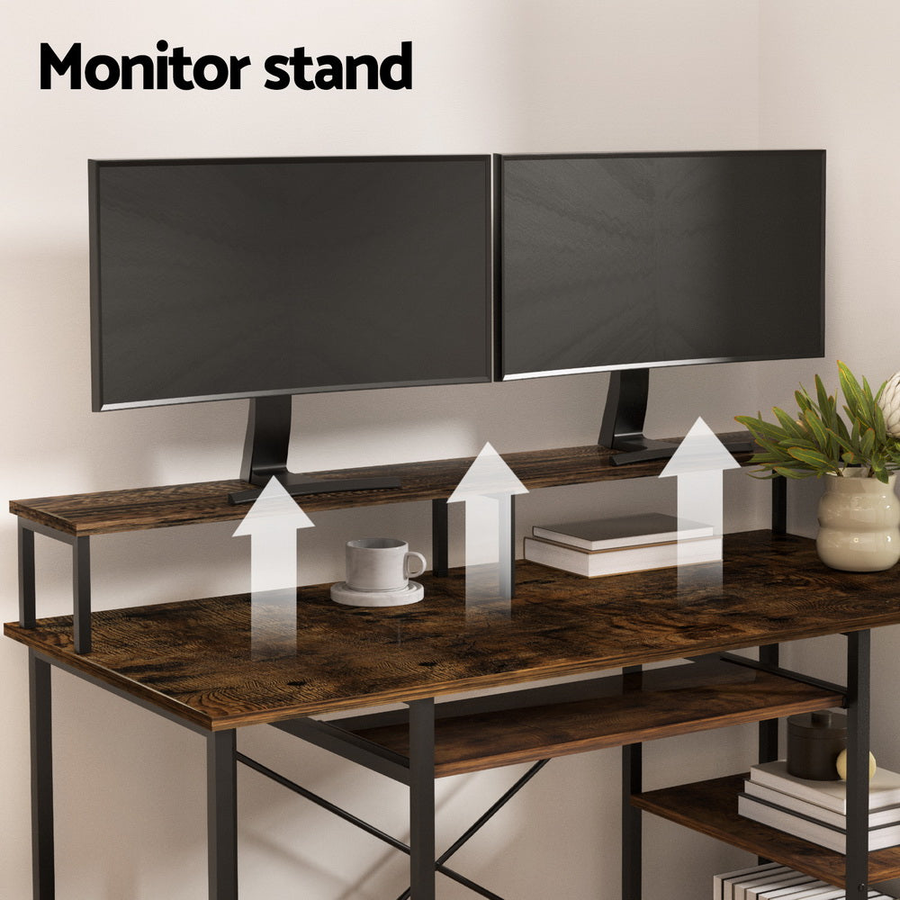 Artiss Computer Desk Laptop Desks Home Office Study Table Open Shelf Brown 120CM Awezingly