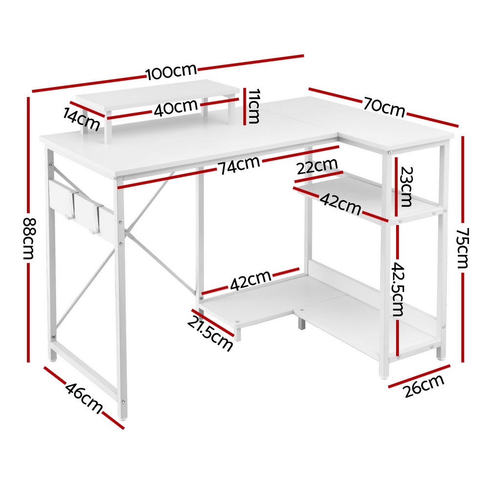 Artiss Computer Desk L-Shape Home Office Study Table Open Shelves White 100CM Awezingly