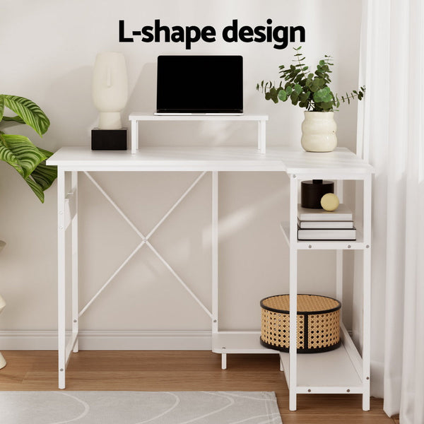 Artiss Computer Desk L-Shape Home Office Study Table Open Shelves White 100CM Awezingly