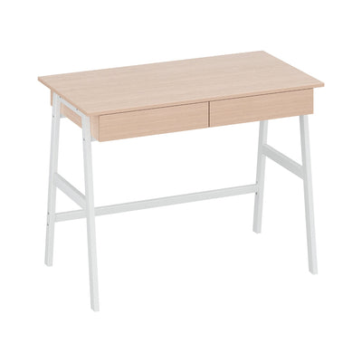 Artiss Metal Desk with Drawer - White with Oak Top