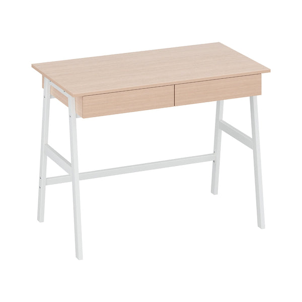 Artiss Metal Desk with Drawer - White with Oak Top Artiss