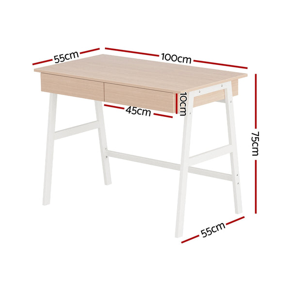Artiss Metal Desk with Drawer - White with Oak Top Artiss