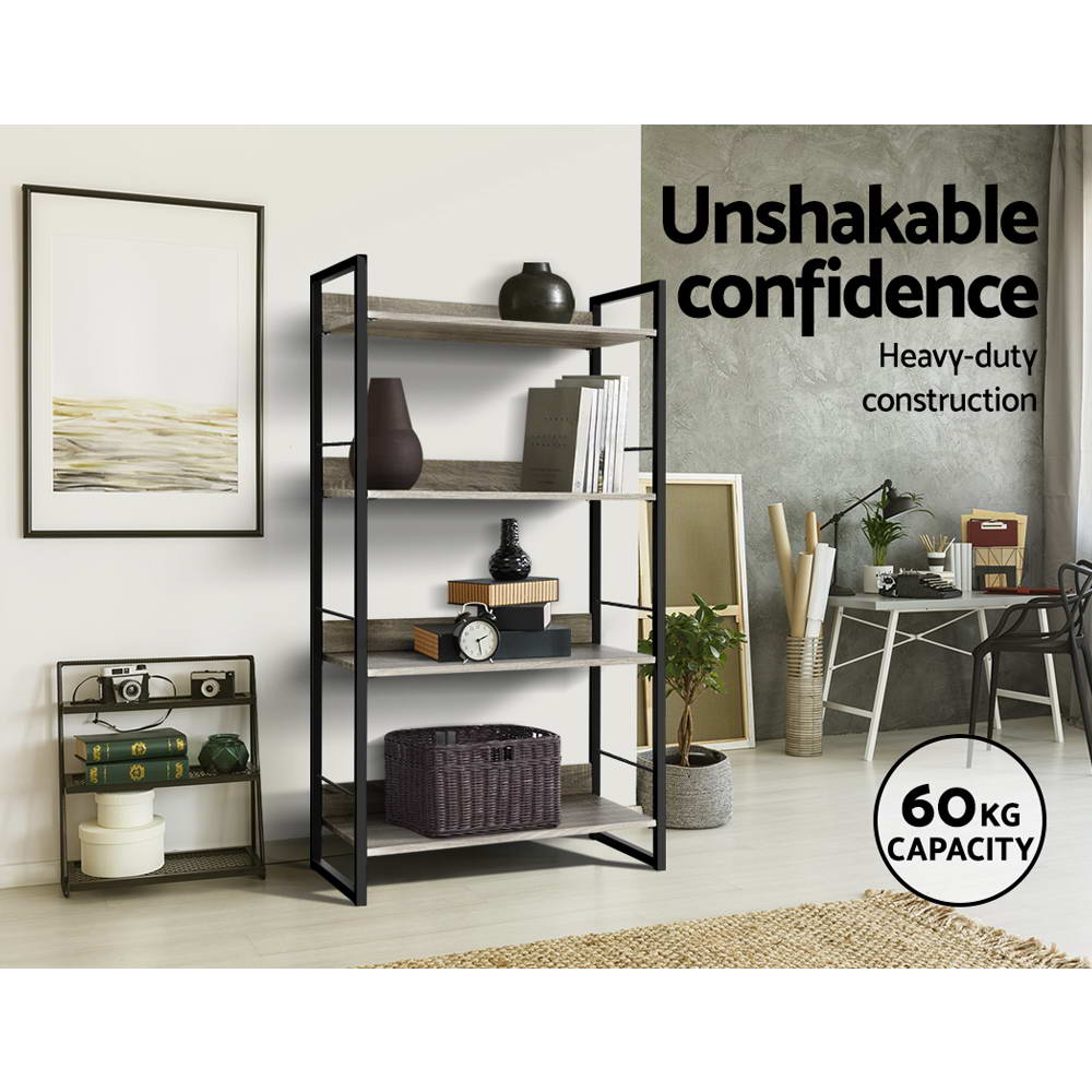 Artiss 4 Tier Book Shelf Display Shelves Corner Wall Wood Metal Stand Hollow Storage Artiss
