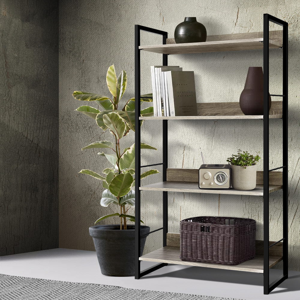 Artiss 4 Tier Book Shelf Display Shelves Corner Wall Wood Metal Stand Hollow Storage Artiss