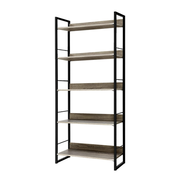 Artiss 5 Tier Bookshelf Wooden Display Shelves Bookcase Shelf Storage Metal Wall Black Artiss