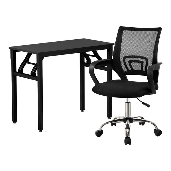 Artiss Computer Desk Mesh Office Chair Set Foldable Home Study Table Black Artiss