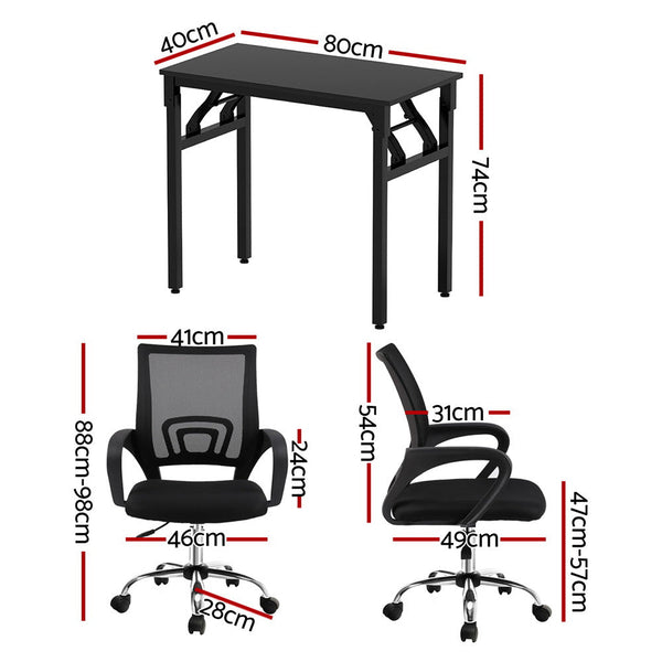 Artiss Computer Desk Mesh Office Chair Set Foldable Home Study Table Black Artiss