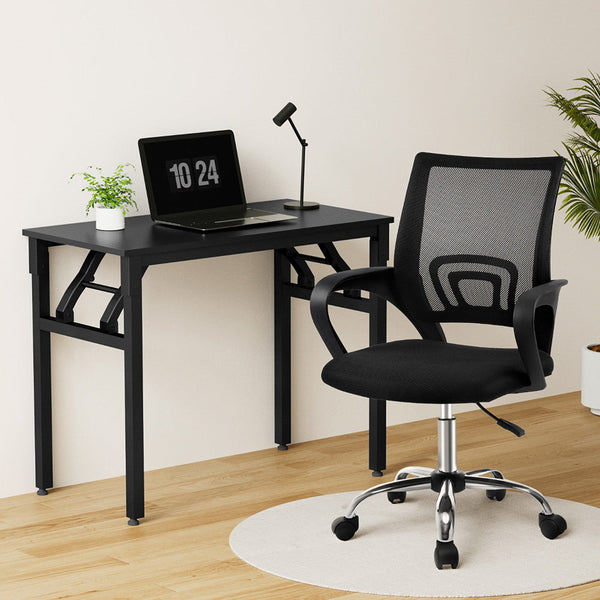 Artiss Computer Desk Mesh Office Chair Set Foldable Home Study Table Black Artiss