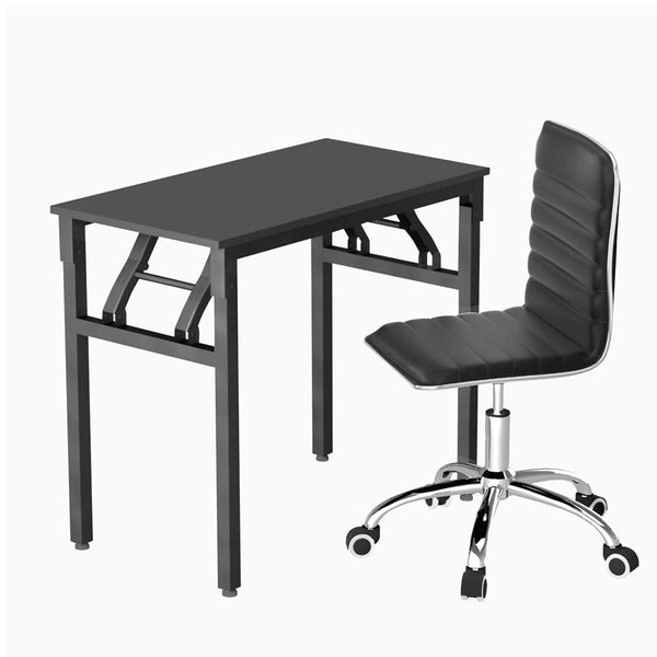 Artiss Computer Desk Office Chair PU Leather Set Foldable Home Study Table Black Artiss