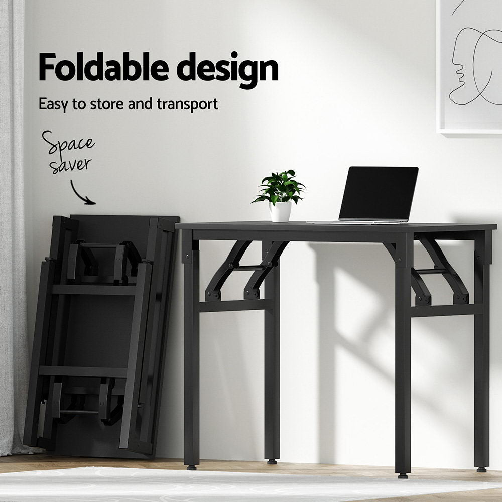 Artiss Computer Desk Office Chair PU Leather Set Foldable Home Study Table Black Artiss