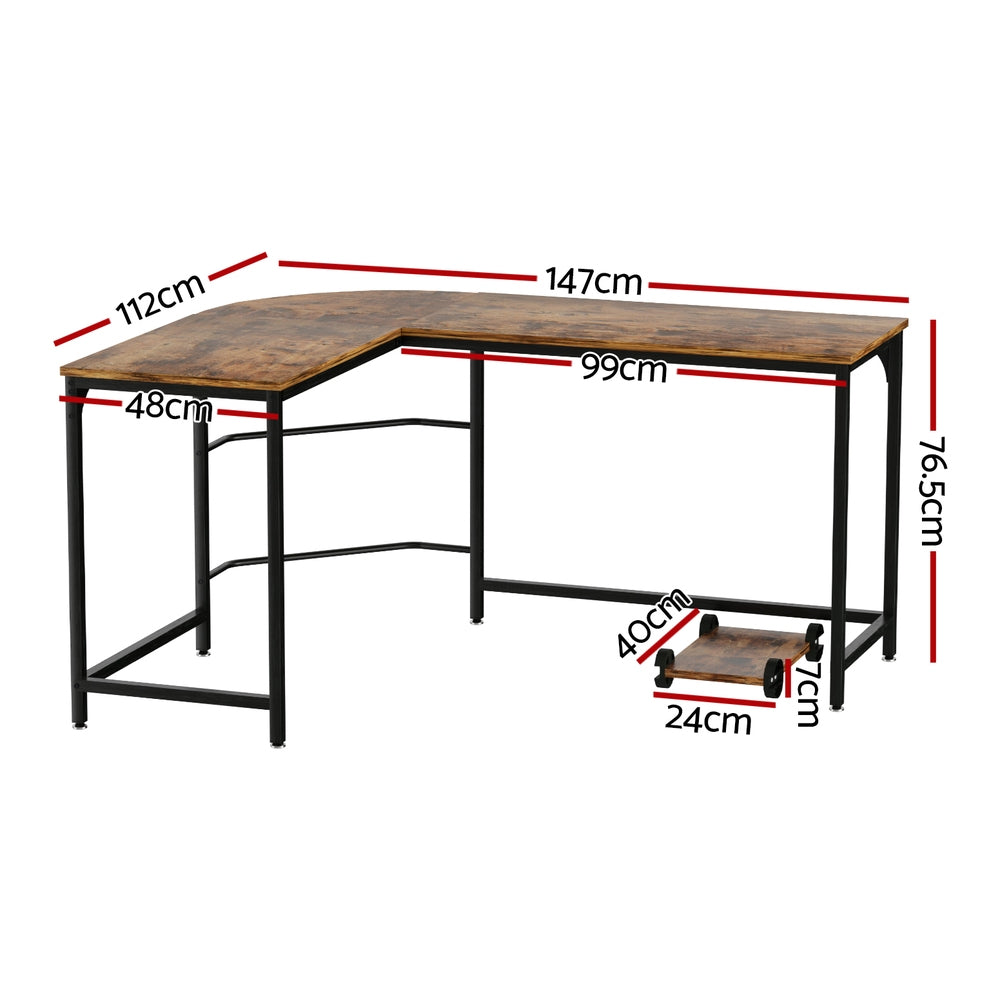 Artiss Corner Computer Desk L-Shaped Student Home Office Study Table Brown Artiss