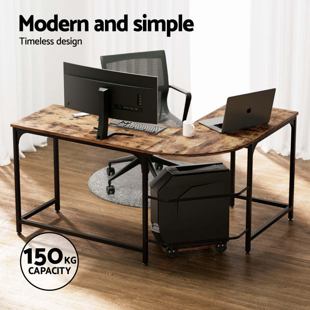 Artiss Corner Computer Desk L-Shaped Student Home Office Study Table Brown Artiss