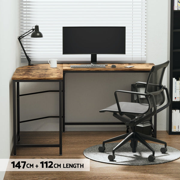 Artiss Corner Computer Desk L-Shaped Student Home Office Study Table Brown Artiss