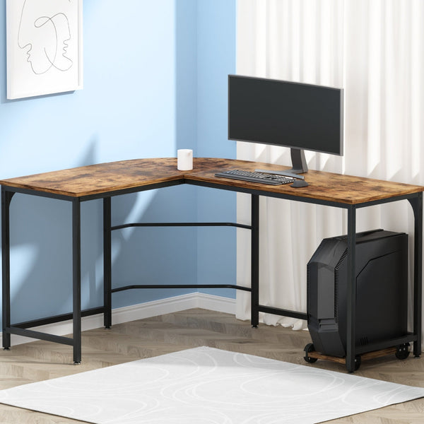 Artiss Corner Computer Desk L-Shaped Student Home Office Study Table Brown Artiss