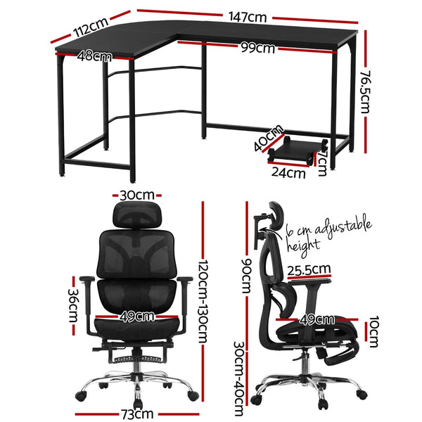 Artiss Computer Desk L-Shape Study Desks Ergonomic Office Chair Mesh Chairs Artiss