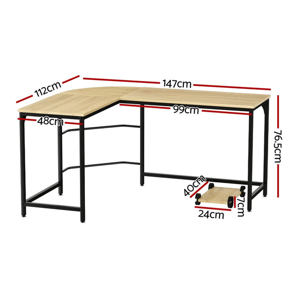 Artiss Corner Computer Desk L-Shaped Student Home Office Study Table Oak Artiss