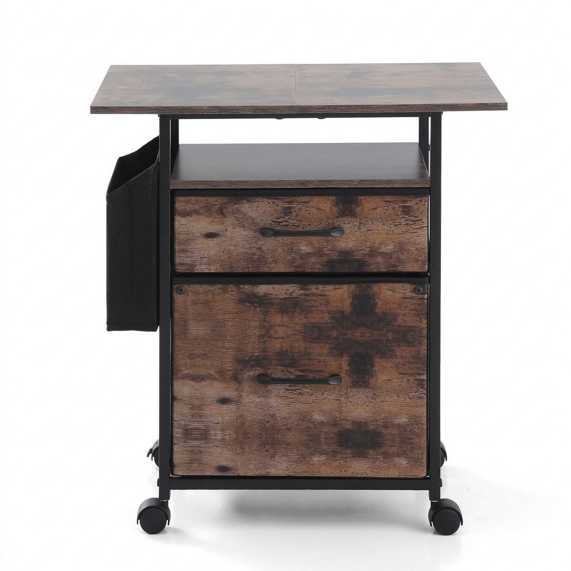 Artiss 2 Fabric Drawer File Cabinet Printer Stand Rolling File Cabinet with Side Bag Awezingly