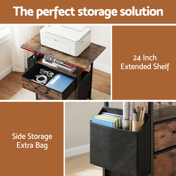 Artiss 2 Fabric Drawer File Cabinet Printer Stand Rolling File Cabinet with Side Bag Awezingly