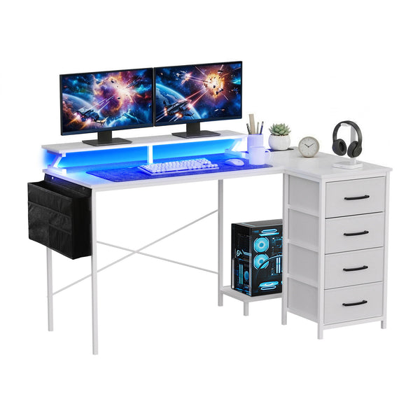 Artiss 140cm L Shaped Gaming Desk Computer Desk with LED Lights & Power Outlets Awezingly