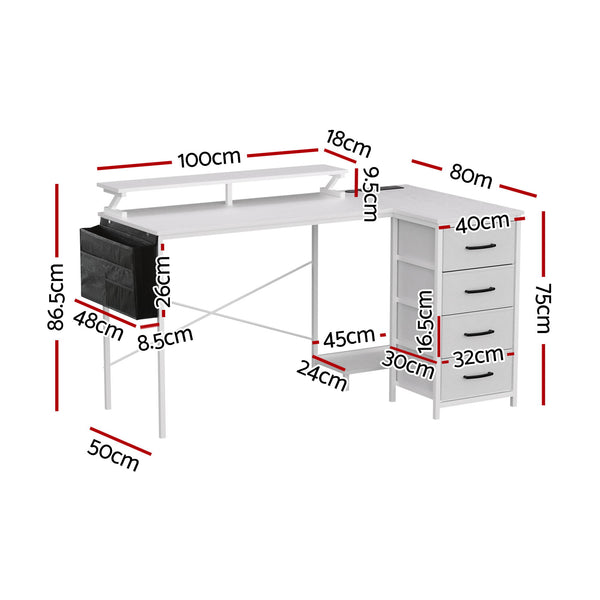 Artiss 140cm L Shaped Gaming Desk Computer Desk with LED Lights & Power Outlets Awezingly