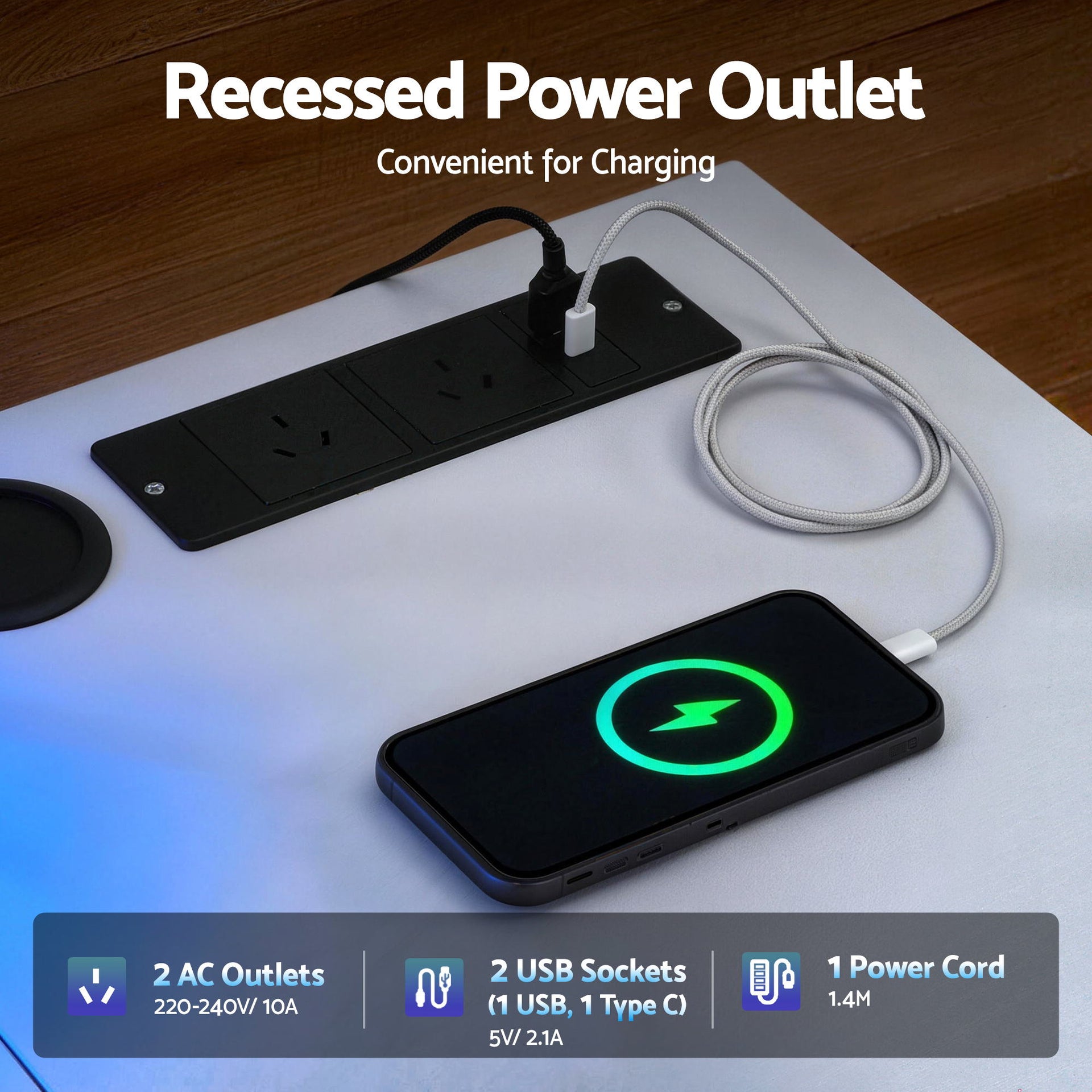 Artiss 140cm L Shaped Gaming Desk Computer Desk with LED Lights & Power Outlets Awezingly