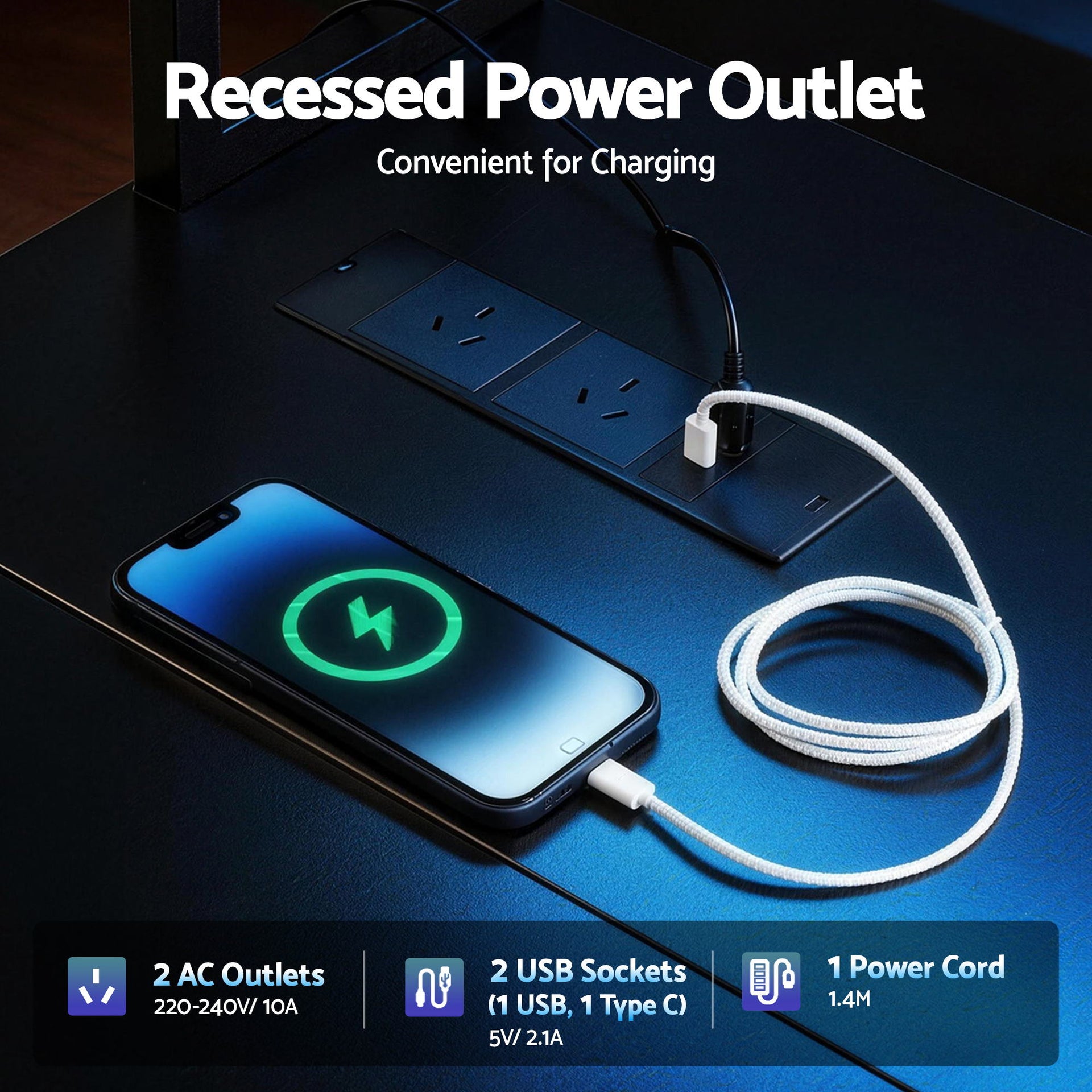 Artiss 200cm L Shaped Gaming Desk Computer Desk with LED Lights & Power Outlets Awezingly