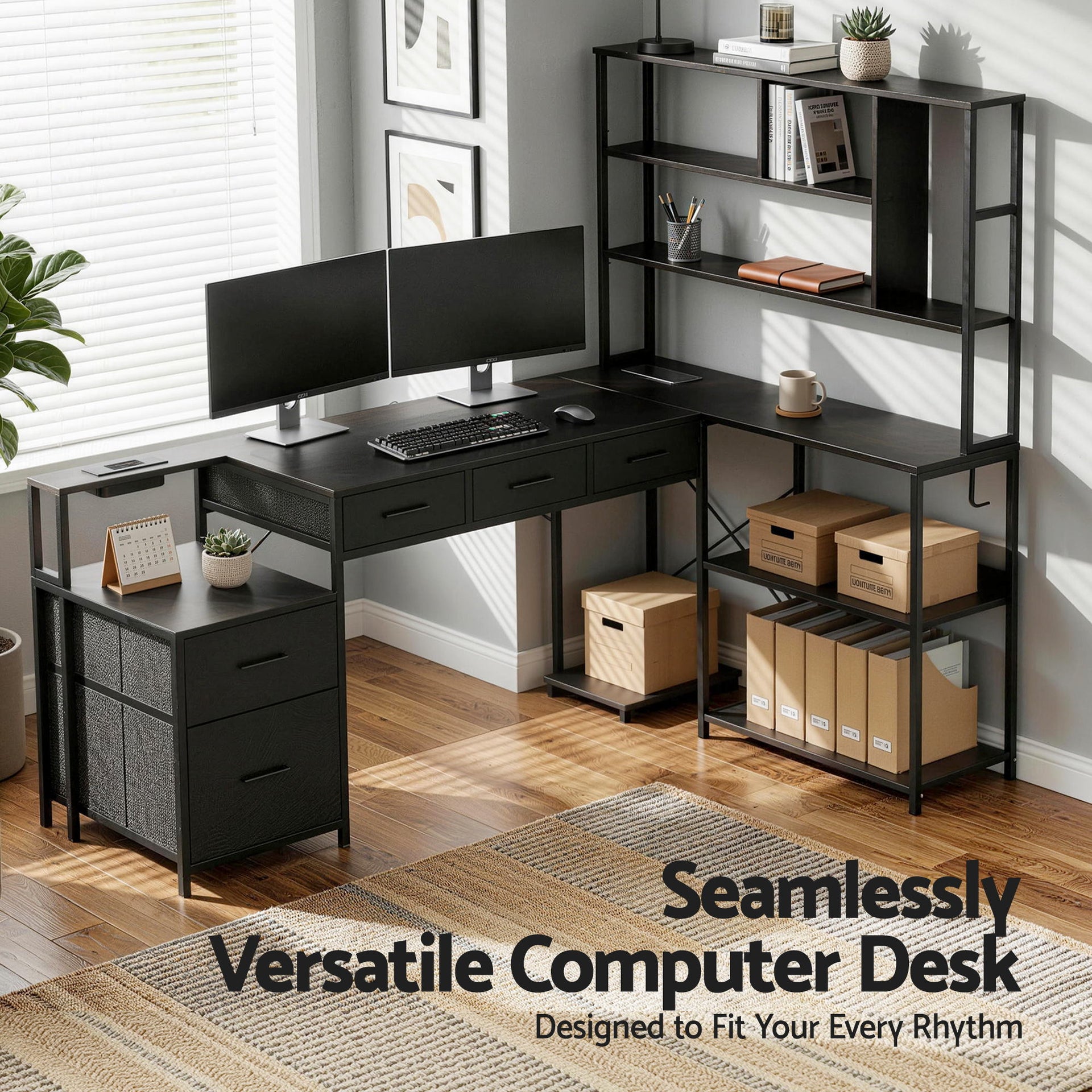 Artiss 200cm L Shaped Gaming Desk Computer Desk with LED Lights & Power Outlets Awezingly