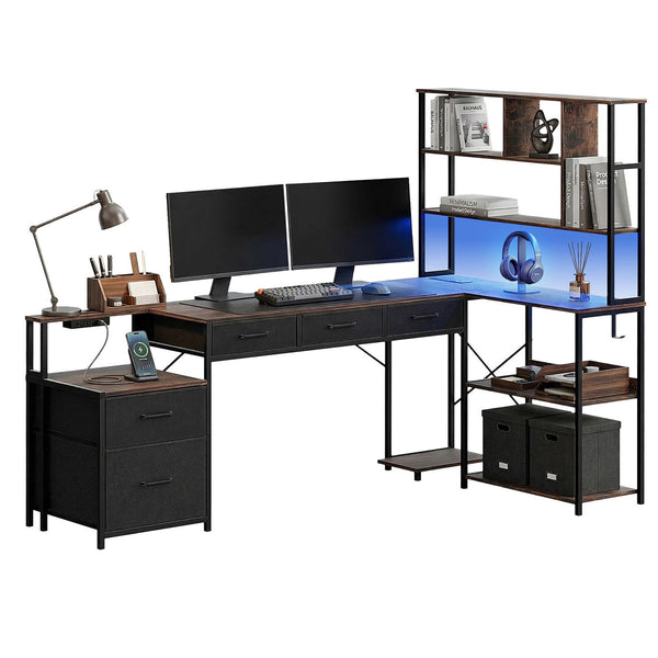 Artiss 200cm L Shaped Gaming Desk Computer Desk with LED Lights & Power Outlets Awezingly