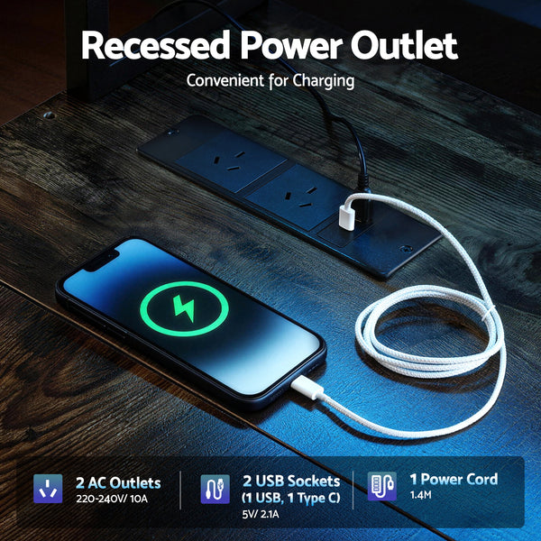 Artiss 200cm L Shaped Gaming Desk Computer Desk with LED Lights & Power Outlets Awezingly