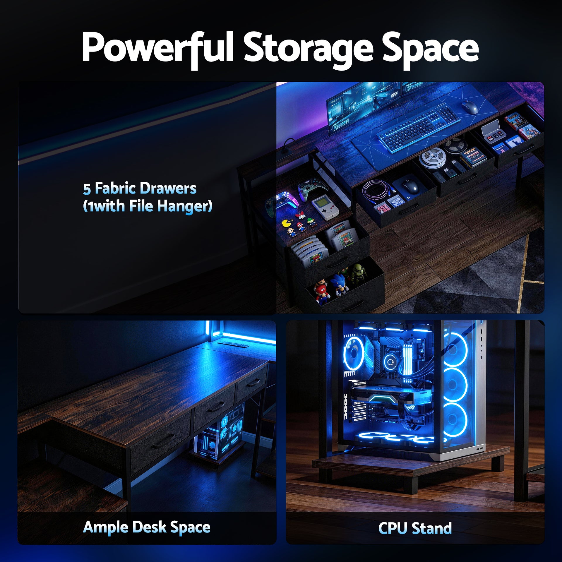 Artiss 200cm L Shaped Gaming Desk Computer Desk with LED Lights & Power Outlets Awezingly