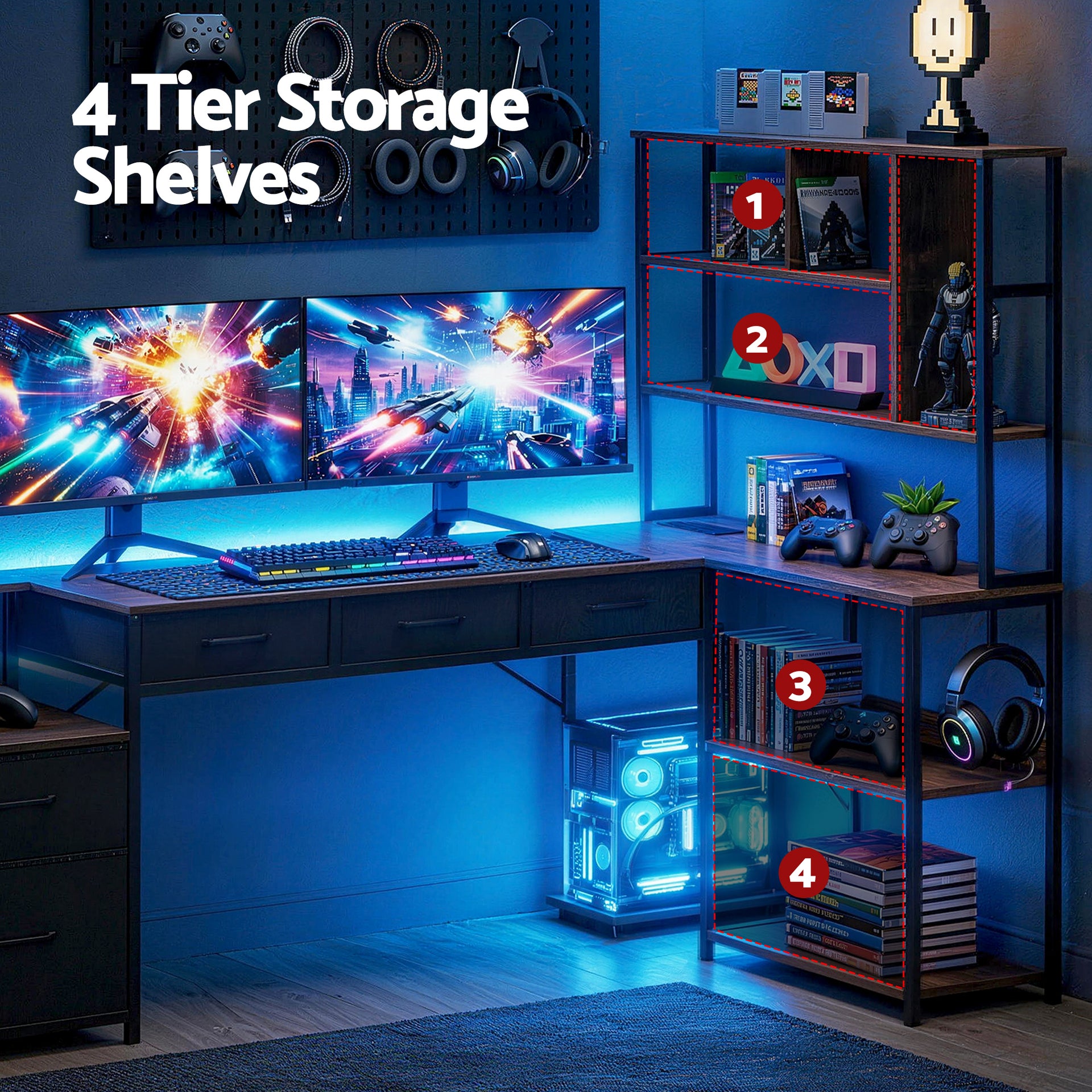 Artiss 200cm L Shaped Gaming Desk Computer Desk with LED Lights & Power Outlets Awezingly