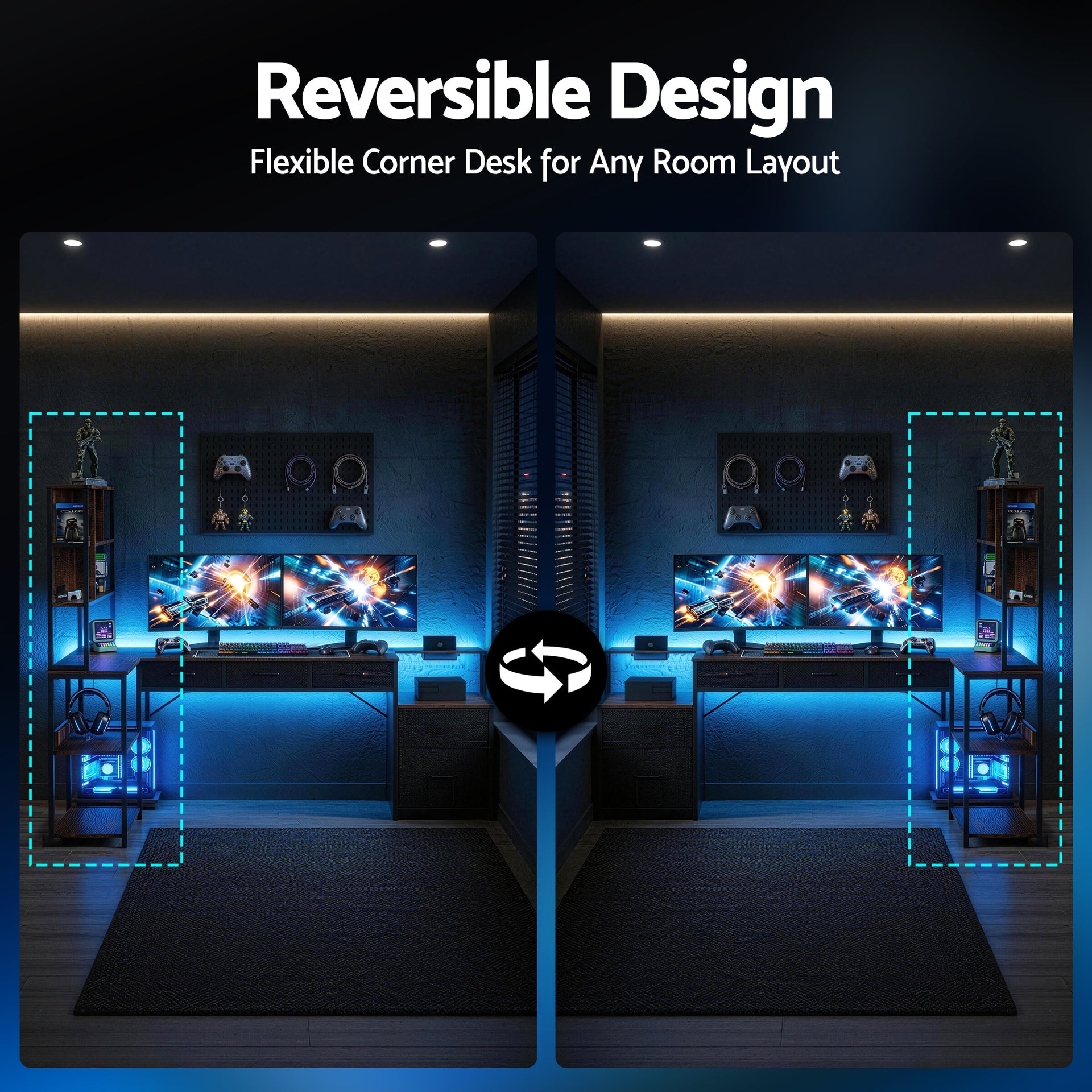 Artiss 200cm L Shaped Gaming Desk Computer Desk with LED Lights & Power Outlets Awezingly