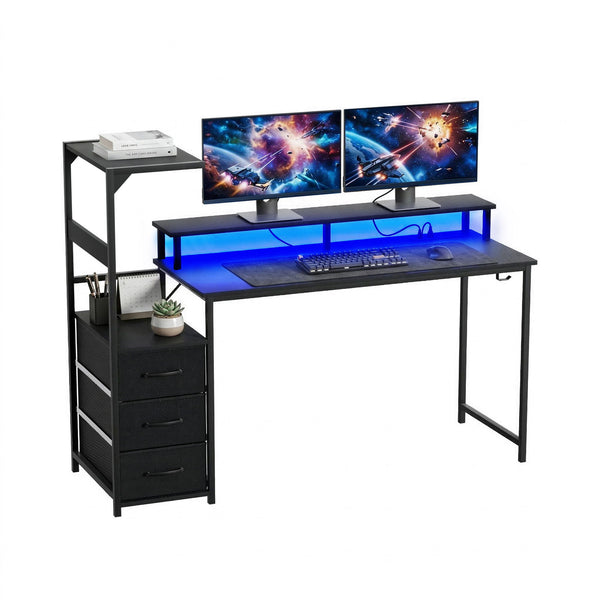 Artiss 145cm L Shaped Gaming Desk Computer Desk with LED Lights & Power Outlets Awezingly