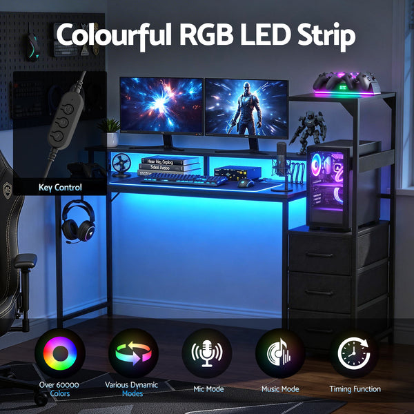 Artiss 145cm L Shaped Gaming Desk Computer Desk with LED Lights & Power Outlets Awezingly