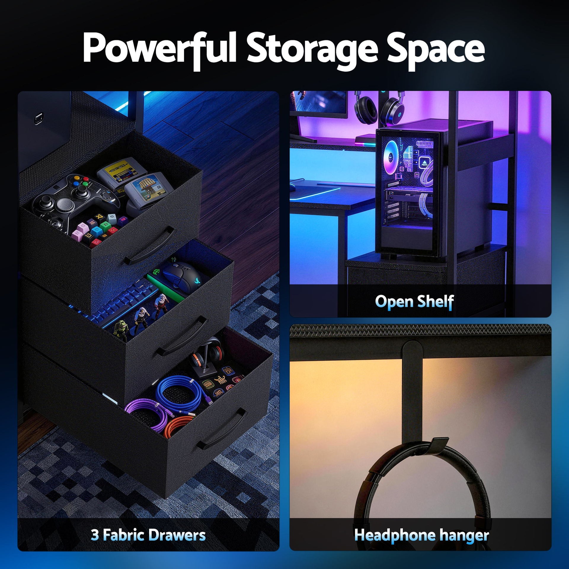 Artiss 145cm L Shaped Gaming Desk Computer Desk with LED Lights & Power Outlets Awezingly