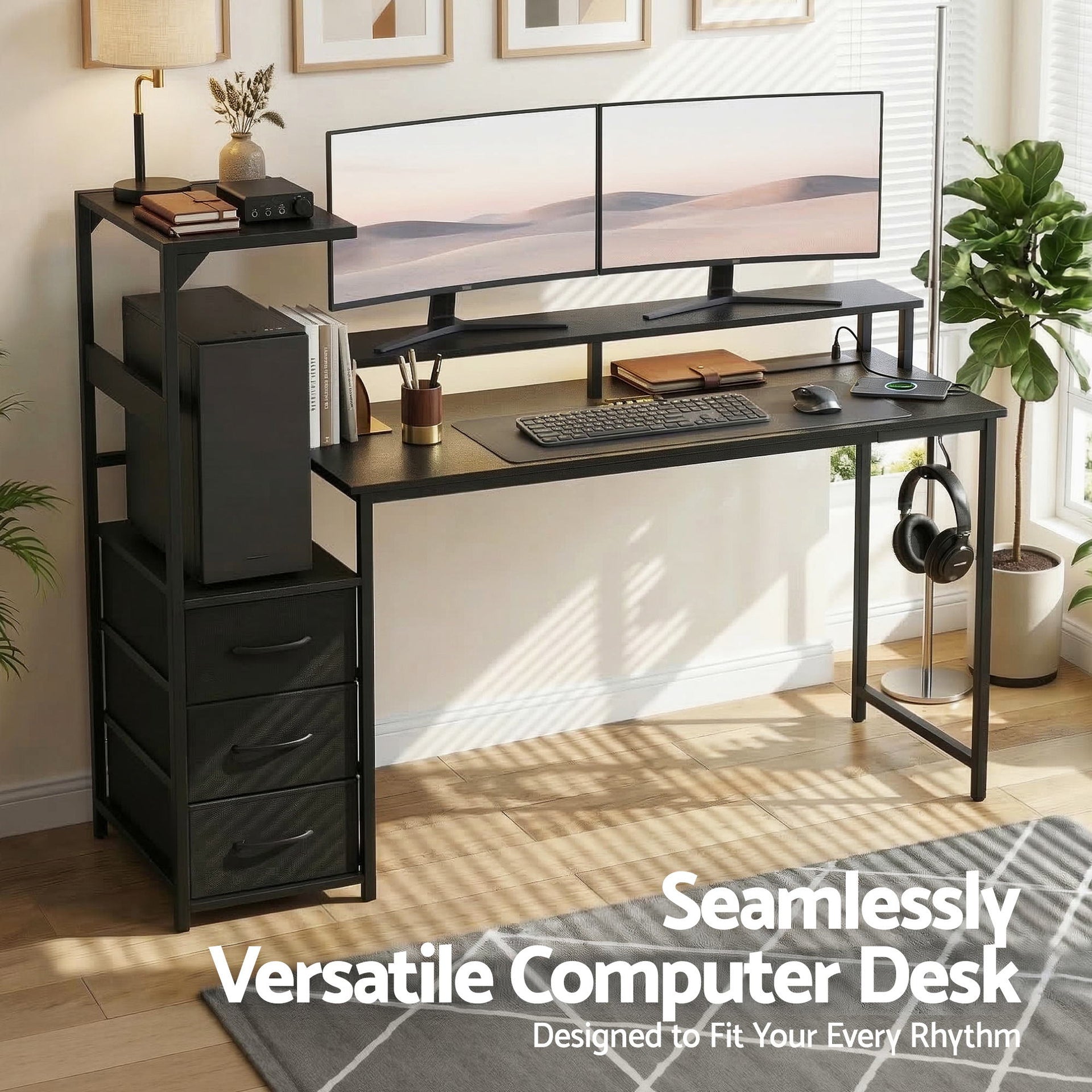 Artiss 145cm L Shaped Gaming Desk Computer Desk with LED Lights & Power Outlets Awezingly