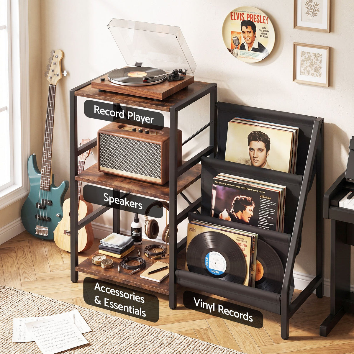Artiss Record Player Stand with 3-Tier Vinyl Record Storage Turntable Stand Awezingly