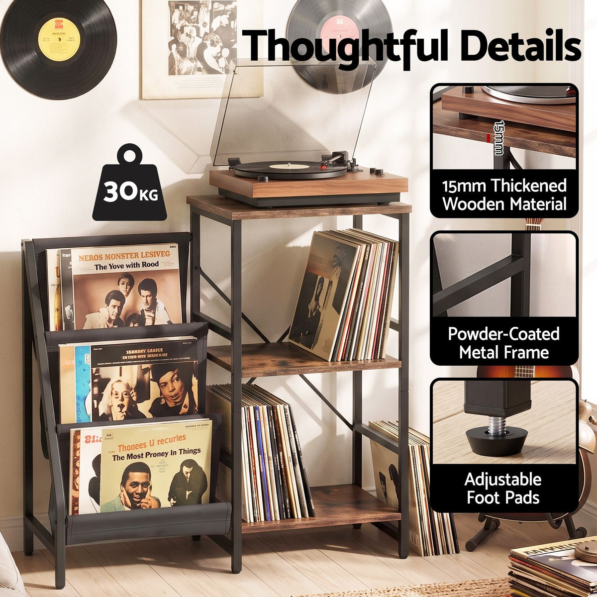 Artiss Record Player Stand with 3-Tier Vinyl Record Storage Turntable Stand Awezingly