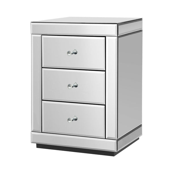 Artiss Mirrored Bedside table Drawers Furniture Mirror Glass Presia Silver Artiss