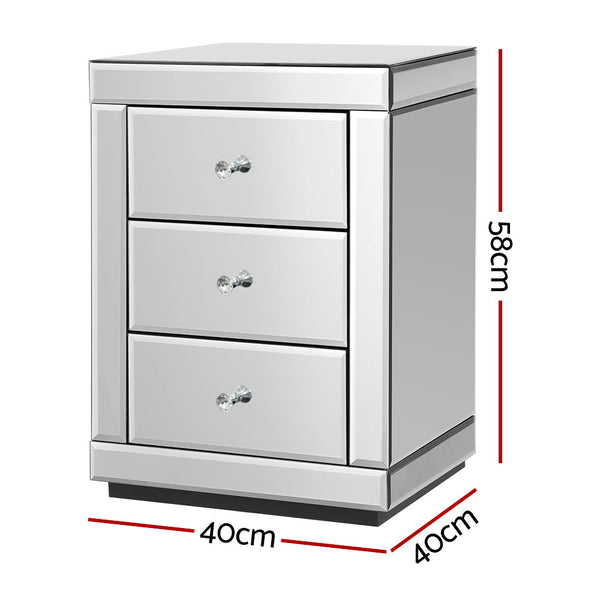 Artiss Mirrored Bedside table Drawers Furniture Mirror Glass Presia Silver Artiss