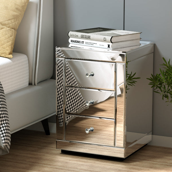 Artiss Mirrored Bedside table Drawers Furniture Mirror Glass Presia Silver Artiss
