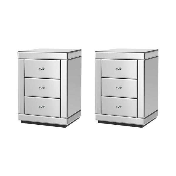 Artiss Set of 2 Bedside Tables Drawers Mirrored Side End Table Cabinet Nightstand Artiss