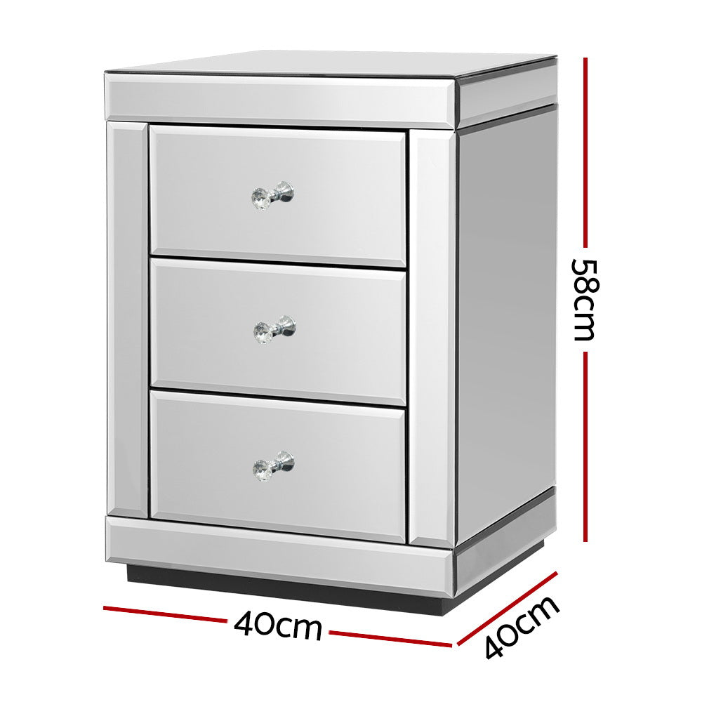 Artiss Set of 2 Bedside Tables Drawers Mirrored Side End Table Cabinet Nightstand Artiss