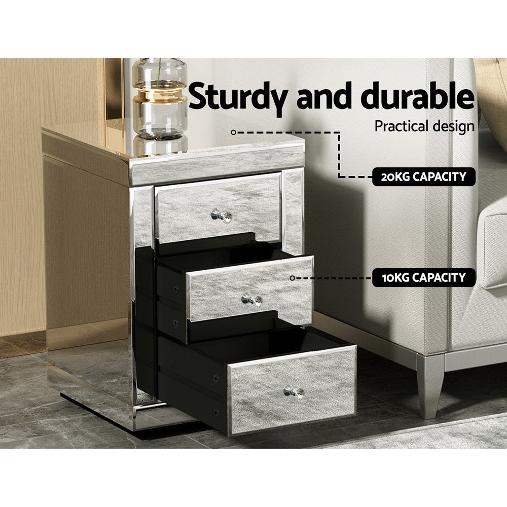 Artiss Set of 2 Bedside Tables Drawers Mirrored Side End Table Cabinet Nightstand Artiss