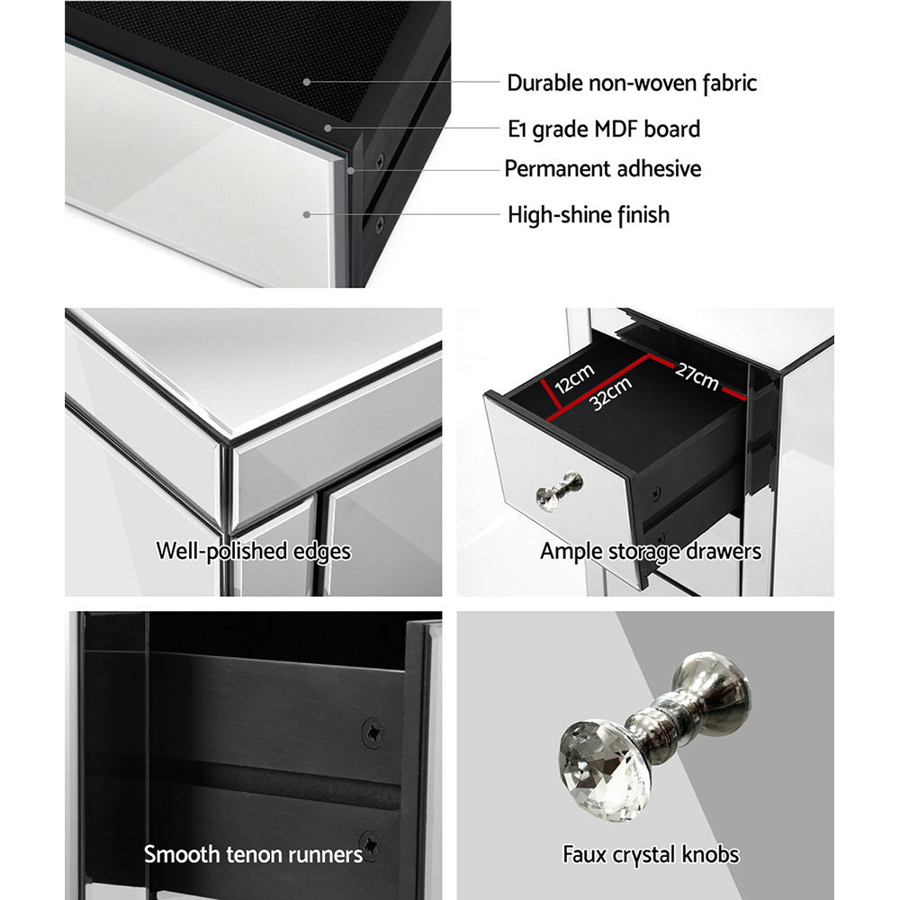 Artiss Set of 2 Bedside Tables Drawers Mirrored Side End Table Cabinet Nightstand Artiss