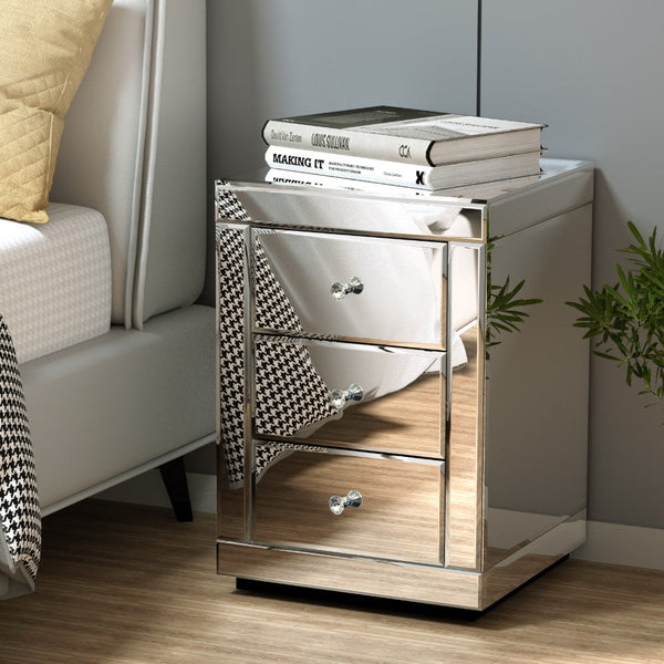 Artiss Set of 2 Bedside Tables Drawers Mirrored Side End Table Cabinet Nightstand Artiss